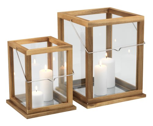 Set skleněných luceren s dřevěnými okraji